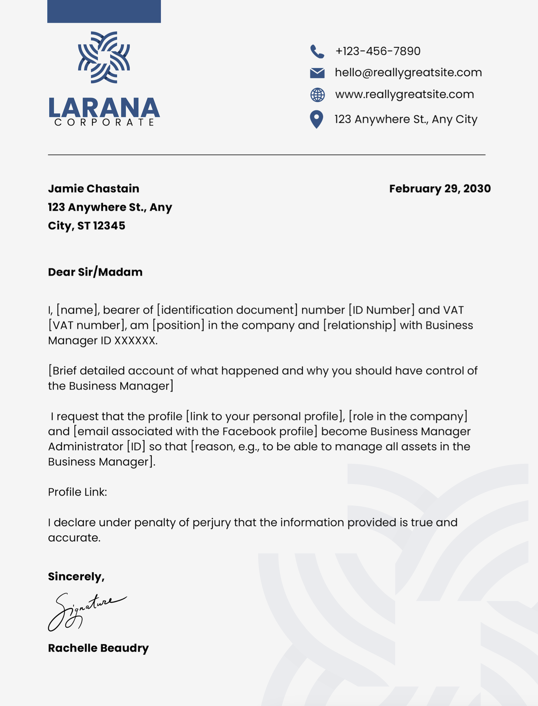 Business Manager Letter Template